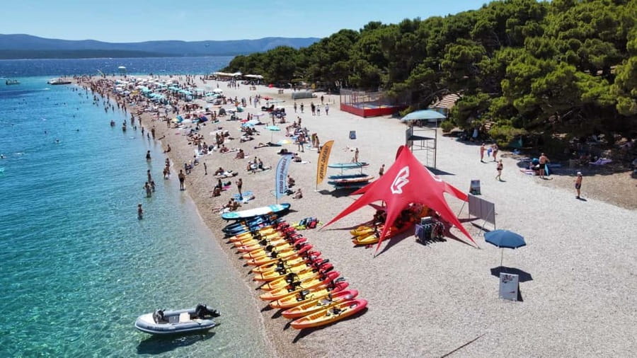 Bol: Zlatni Rat Beach Kayak Tour with Snorkeling - Meeting point and getting set up at KAYAK SAFARI flags