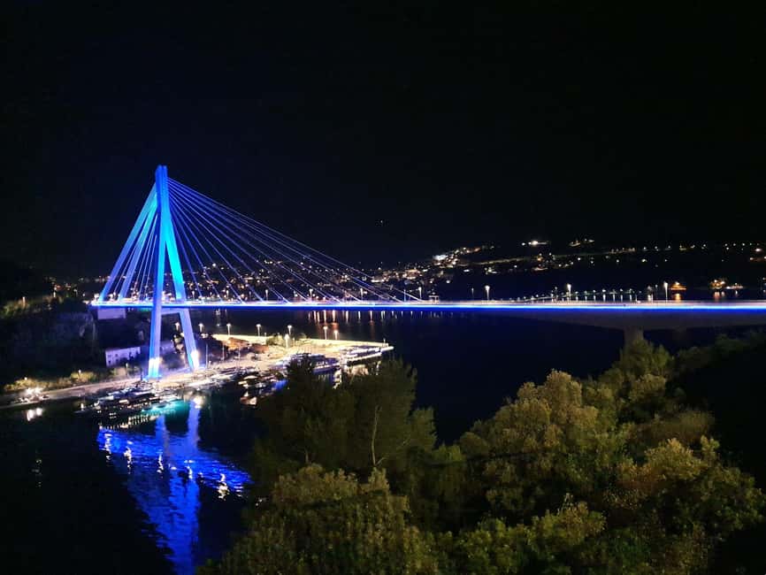 Dubrovnik Night Drive: Lights of the Adriatic - Fortress rooftop at Mt. Srđ: 360 degrees over Dubrovnik and the coastline