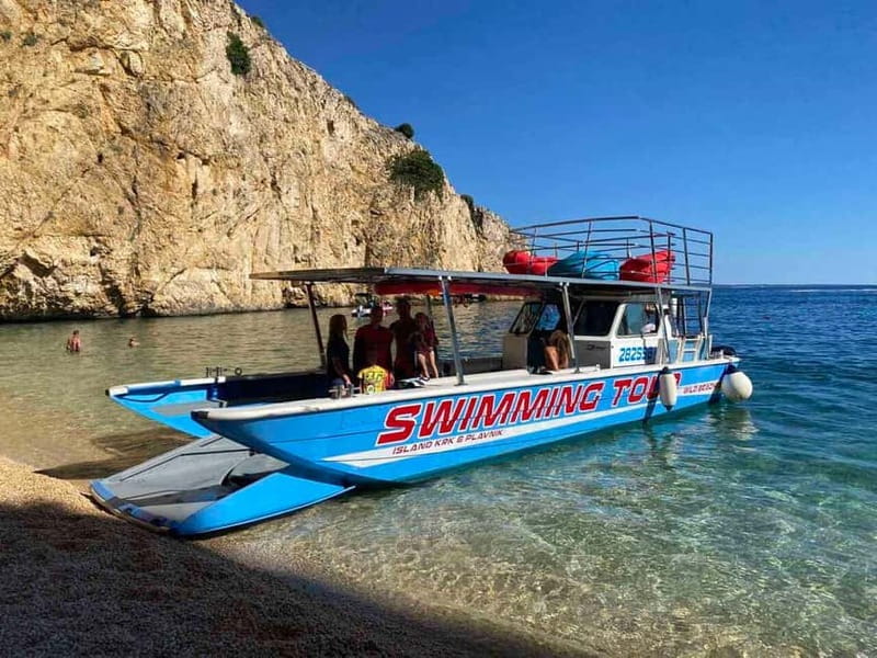 Krk: Swimming and Snorkeling tour on Golden Bay - On the water: a comfortable boat that drops you at the beach
