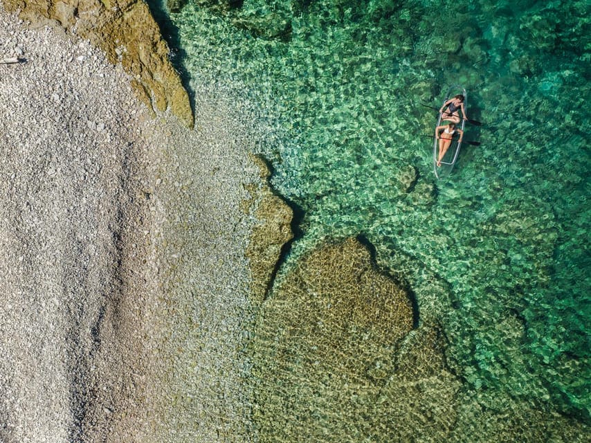 Pula: Clear Kayak Tour to Canyon, Island Cliffs & small Cave - Paddling near shore at 4 to 8 meters: what you can actually spot
