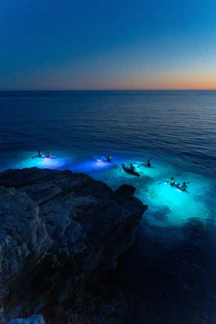 Pula: Night Kayak Tour with Glowing Kayaks - Approaching the Blue Cave, and why you stop right outside