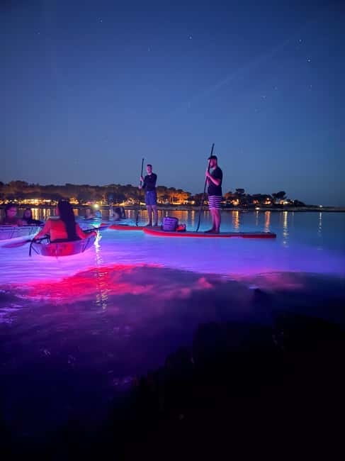 Pula: Sunset/Night Illuminated Transparent Kayak Tour - Entering the sea canyon and cave: light meets light