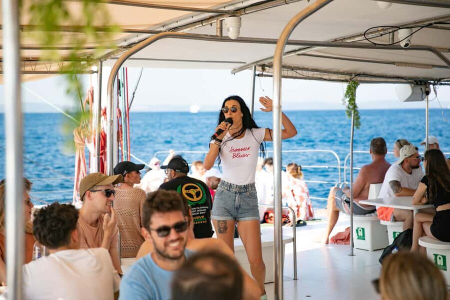 Split: Blue Lagoon & Trogir Boat Tour with Lunch and Drinks - Dock 4 check-in and settling on the mega catamaran