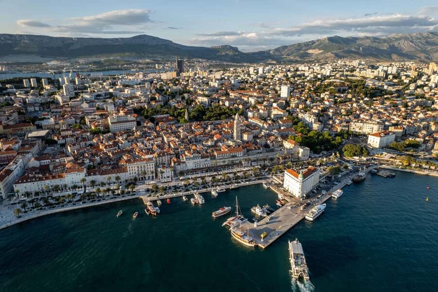 Sunset Cruise With Music and Views of Split Riviera - The payoff: Split glowing from the water, Diocletian’s Palace included